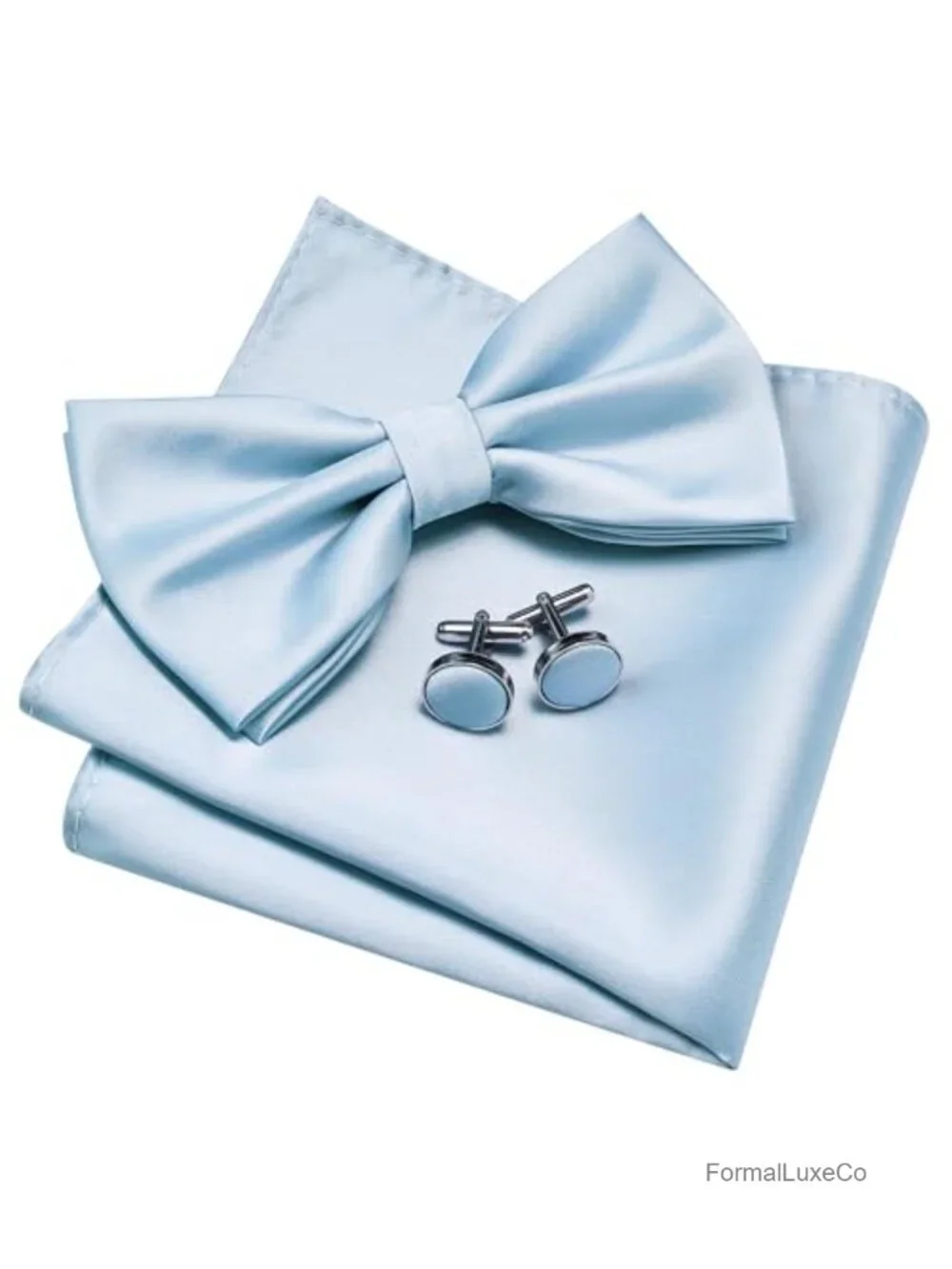 Pre-tied Bow Tie Pocket Square Cufflink Set Gift Box Adjustable Silk Blend